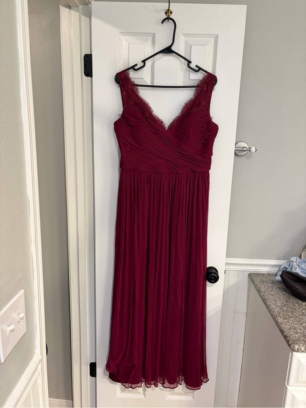 BHLDN Hitherto Fleur Burgundy Lace Chiffon Maxi Dress Size 14 Formal